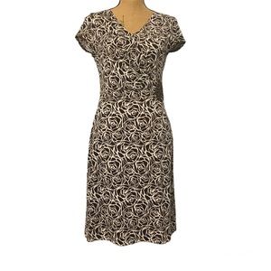 Muse Brown /Cream Print Roses Short Sleeve Casual Dress 10P